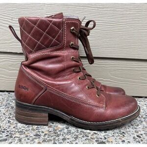 Taos Factor Burgundy Leather Lace Up Side Zip Quilted Combat Boots Womens 10/41